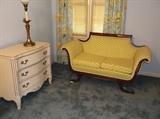 Duncan Phyfe style love seat and three drawer chest
