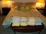 King size bed; more linens on Queen Ann style drop leaf coffee table