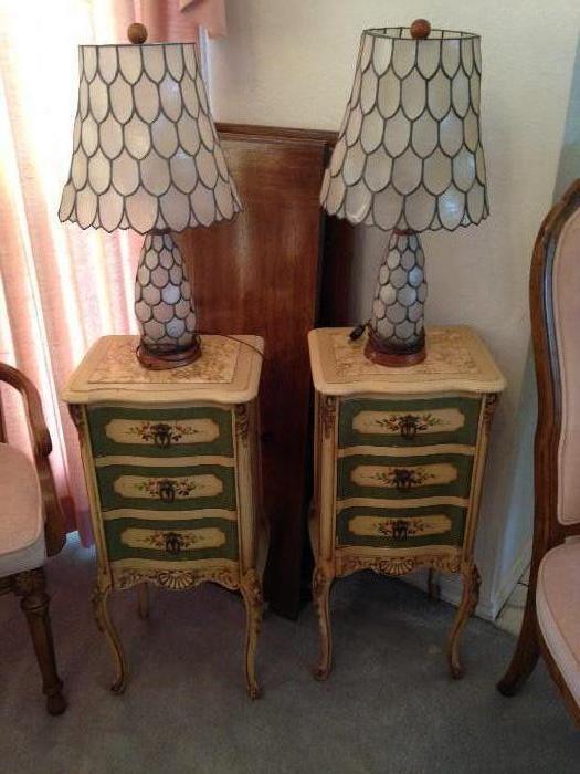 Vintage lamps and 2 vintage matching small 3 drawer tables