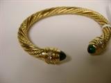 Yellow Gold with Green Gemstones on the ends Bracelet