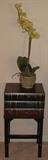 Oriental Treasures Small Book Table with Drawers shown with Silk Orchid Potted Plant
