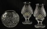 2 Waterford "Alan" Crystal Hurricane Lamps and a Crystal Ivy Bowl