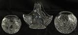 Handcut Lead Crystal 5" & 6" Rose Bowls and Poland Crystal Basket 7.5"H x 8"D