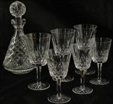 Waterford Crystal  "Alan" Liqueur Decanter and Waterford "Lismore" Claret Wine Glasses (6ea)