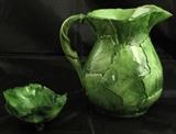 Made in Italy Ceramic Leaf Pitcher & Footed Nut Dish