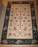 Beautiful Area Woven Floral Rug with Hunter Green Border. As Beautiful on one side as it is the other!  (49.5"W x 73"L)
