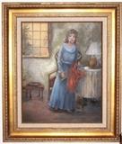 Original Art Work in Linen Matted Gold Leaf Frame (overall 24" x 27")