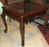 Oak Cabriolet Leg Beveled Glass Tile Top Occasional Table (26" Square x 23.5"H)