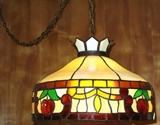 Vintage Tiffany Style "Apples" Stained Glass 18"  Swag Lamp
