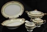 Meito "Annette" China Service Pieces: 12" Platter, Oval Vegetable Bowl, Covered Vegetable Dish and Sugar & Creamer