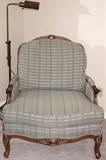 Broyhill Wood Trim Berg-ere' Chair on Cabriolet Feet with a Sage Green Brocade Checked Upholstery