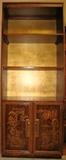Walnut finished Book Case with Oriental Decorated Door Panels and Brass Door Pulls