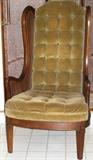 Levitates & Sons Tufted Olive Upholstered Cane Winged Back Chair