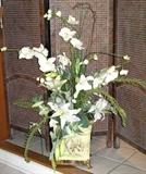 Large Silk Arrangement in a Safari Motif Metal Planter