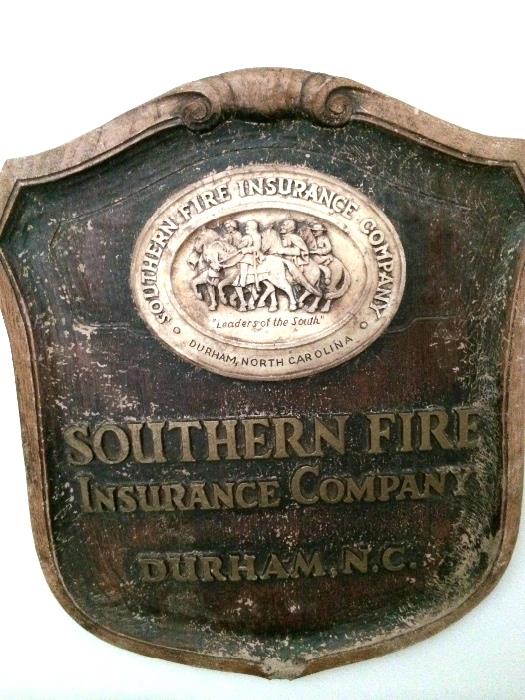  Old Fire Insurance Plaque (Durham, N.C.) Rare. 1920's