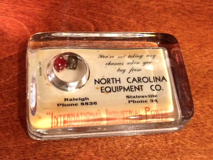 Old Raleigh glass paperweight (circa 1930's)