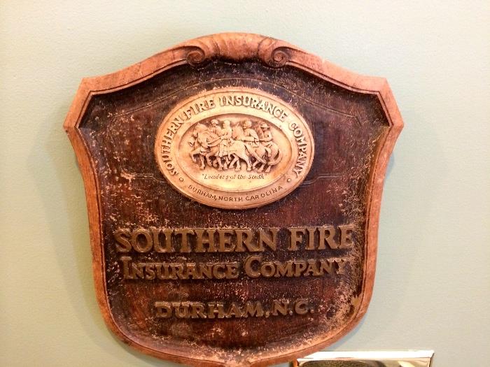 Early Southern Fire Insurance sign from Durham, N.C. Notice Southern Civil War Generals. Circa 1920's