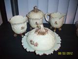 Northwood Custard glass set. Cream, Sugar, Butter dish and spooner.