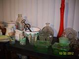 Great kitchen stuff. Anchor Hocking refrigerator dishes, Viking glass streatch vase, lots of milk bottles and super cool hand mixer