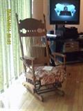 1880's Oak Slider rocker with spindles and pressed back 
