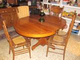 ANTIQUE OAK DINING TABLE AND SET OF 4 OAK PRESSED BACK CHAIRS WITH CANE SEAT