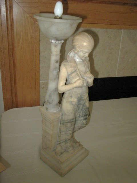 Carved Italian marble lamp - damaged on neck