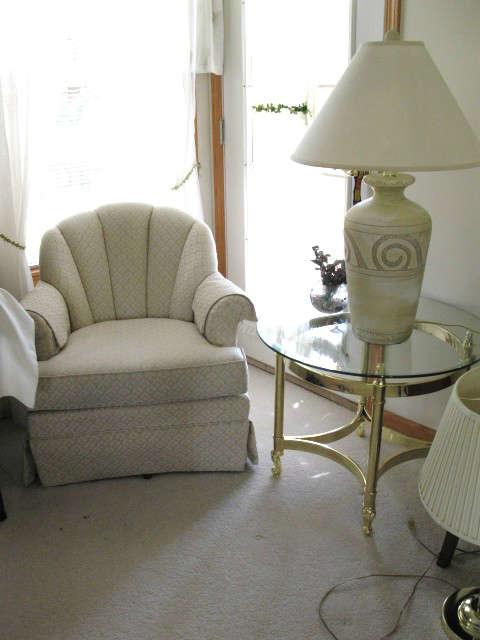 Nice arm chair brass & glass end table