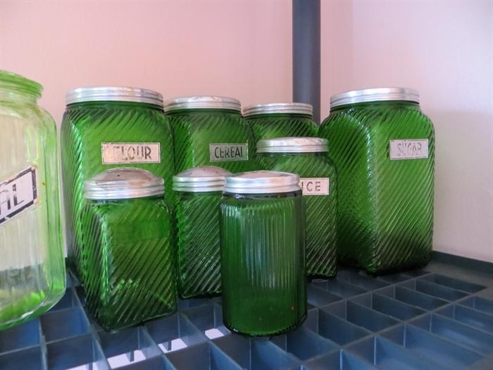 Green glass canister set