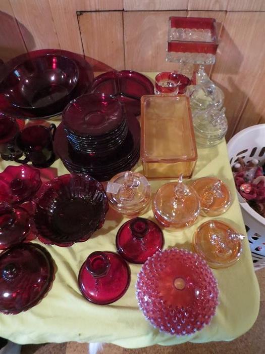 Ruby red, pink depression glass