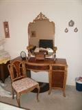 Antique Vanity and chair with matching headboard/footboard and dresser