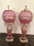 Pink glass lamps - notice one is male and one is female!