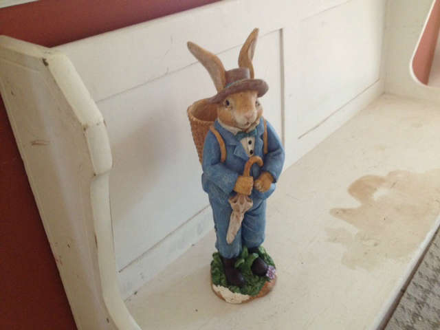 Bunny on the pew!  Waiting for YOU!