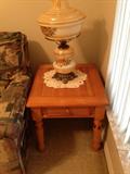 One of 4 pine lamp tables with storage drawers