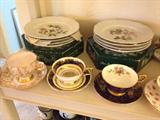 Berry design dessert dishes and a portion of the tea cup and saucer collection