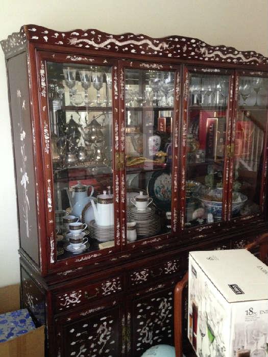 Rosewood china cabinet with mother-of-pearl inlays