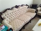 Carved French style sofa, loveseat & pair of chairs