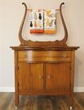 Antique Oak Washstand with Serpentine Drawer-Front