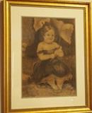 19th c. framed charcoal drawing of a small girl