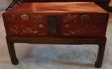 Antique red lacquer Chinese wedding trunk on stand