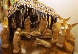 6-9" hand carved Nativity with Creche, 14 pc. Ecuador