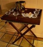 Butler's tray table, Alana by Waterford, brass champagne cooler