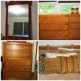 bedroom furniture set including headboard & mirror, red framed mirror