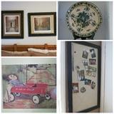 Fabric art, Paris artwork, framed bulletin board, decorative plates