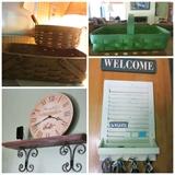 Baskets, key rack, clock,