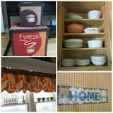 Full kitchen, curtains, fiesta coffee cups,