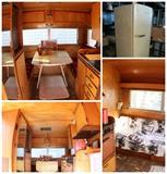 1960 Mallard Camper Interior, Antique GE ice box (works)