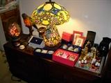 Stained glass 50% off...large lamp Sold..lamps..perfumes and trinket boxes