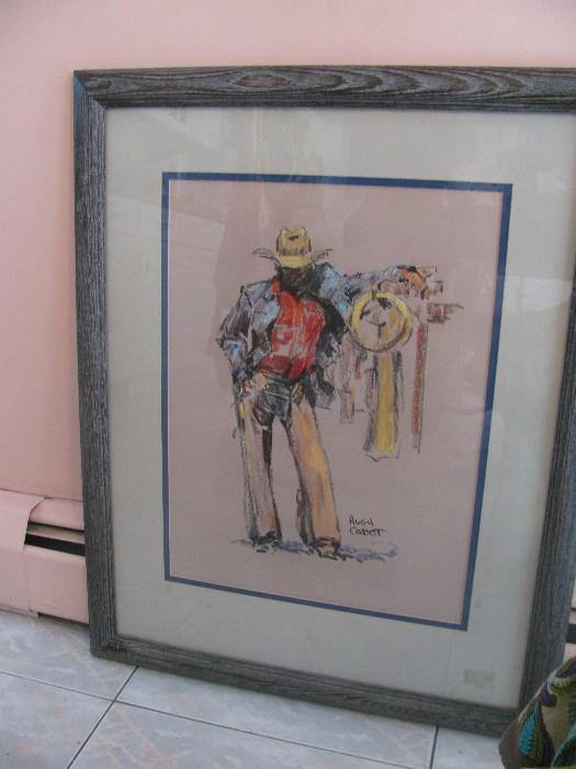 Hugh Cabot, American Western artist, original pastel drawing of cowboy