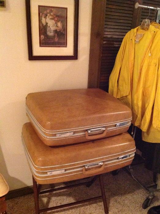 vintage luggage and rack