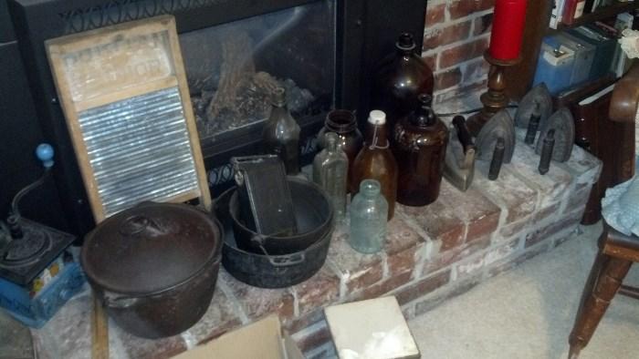 Iron (Wagner ) , Bottles, wash boards, Brass, Glass, Tin.